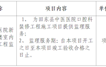 田东县中医医院新院区综合楼室内装修修缮工程监理服务院内采购公告