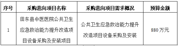 田东县中医医院2024年10月采购意向